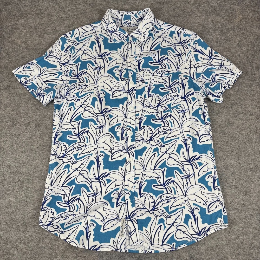 Original Penguin Button Up Shirt Floral Pocket Viscose Blue Mens Small S